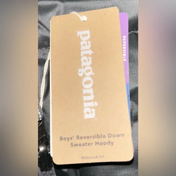 NWT! Patagonia Boy’s Reversible Down Sweater Hoody Jacket Noble Grey- sz M/10 - Picture 3 of 5